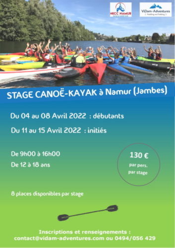 Stages de Canoë-Kayak à Namur aux congés de printemps 2022